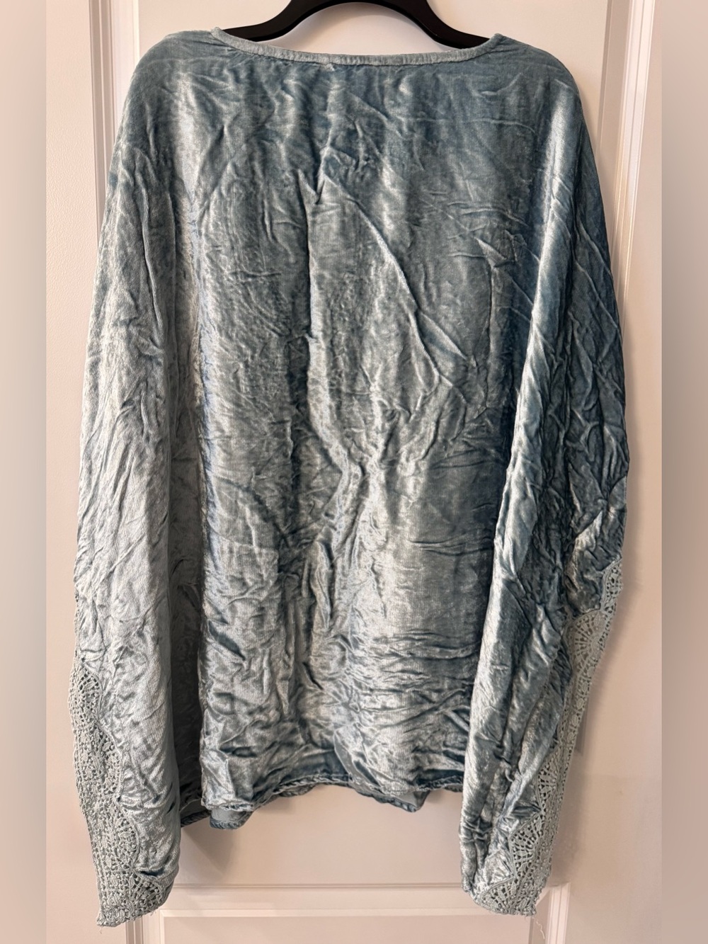 #z186 Soft Surroundings Iris Crushed Velvet Kaftan Poncho Tunic Top Crochet Lace - Picture 2 of 7